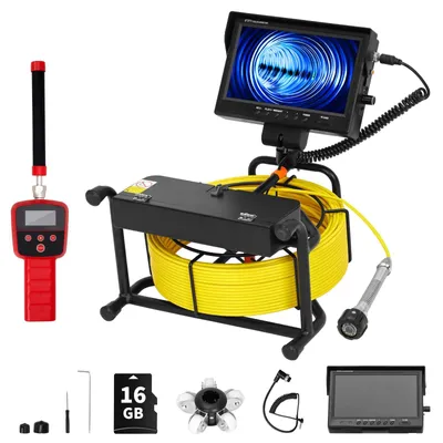Immagine prodotto di Telecamera per ispezione fognature - Telecamera per tubazioni 1080p - Monitor da 23 cm - Sonda in acciaio inossidabile - Autolivellante - 12 LED regolabili - Trasmettitore/localizzatore a 512 Hz