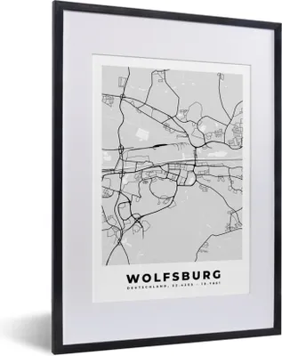 Produktbild von MuchoWow® Gerahmtes Poster Karte - Wolfsburg - Karte - Deutschland 30x40 cm - Poster mit Schwarzem Bilderrahmen Wandposter Rahmen Foto Bilder - Wandposter Schlafzimmer