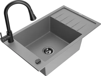 Produktbild von Mexen Elias 1 Becken-Granitspüle mit Abtropffläche und Mischbatterie Elia, Grau - 6511-71-670101-70-B