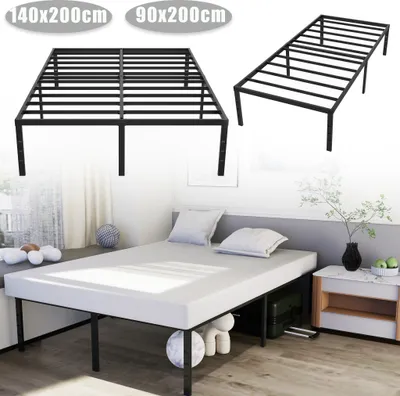 Obrázek produktu pro XMTECH postel 90 x 200 cm, postel pro hosty, manželská postel, kovový rám postele, rám postele, kovová postel, snadná montáž, klasická černá barva