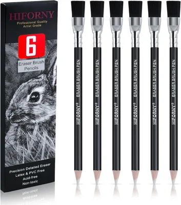 Produktbild von Radiergummi Set, 6-teilig, 3 Radierstifte und 3 Radierpinsel, für Künstlerbedarf