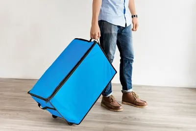 Image de Chariot de rangement bleu Chariot de courses valise sac à dos pliable avec roulettes