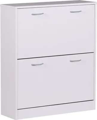 Produktbild von Schuhkipper KIEL Weiß matt 2 Fächer 75 x 87 x 24 cm, Design Holz-Schuhschrank zum klappen, Schuhkommode modern mit Ablage