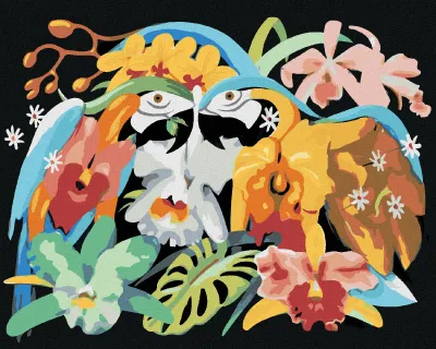 Produktbild von Zuty - Malen nach Zahlen - ARA PAPAGEI UND BLUMEN (D. RUSTY RUST), 40x50 cm, mit Keilrahmen (bereits gespannt)
