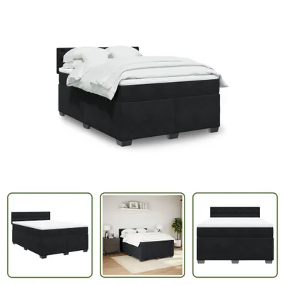 Immagine prodotto di The Living Store Letto a molle con materasso nero 160x200 cm in velluto