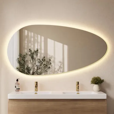 Produktbild von LOMAZOO Badezimmerspiegel Adana mit LED-Beleuchtung 140 × 71 cm asymmetrisch