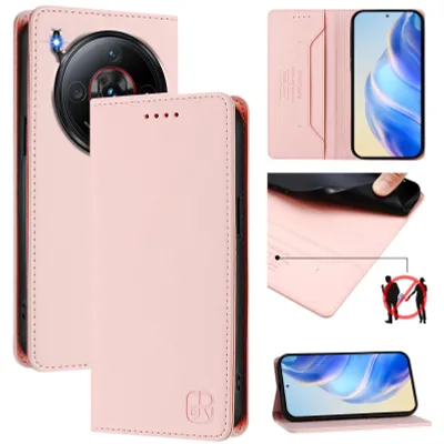 Obrázek produktu pro Kožené pouzdro pro ZTE nubia Z60S Pro, flipové pouzdro s přihrádkami na karty, peněženkou a stojánkem Růžový