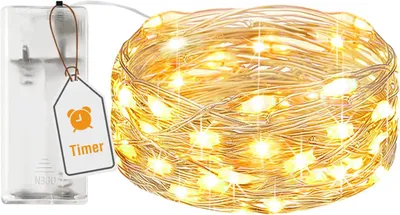 Obrázok produktu pre LED svetelný reťazec na batérie s časovačom - 2 m - 20 LED - Mikrostrieborný drôt - Vnútorné osvetlenie - Vianoce/Oslavy