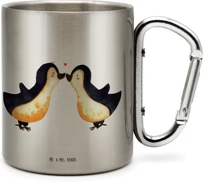 Produktbild von Mr. & Mrs. Panda Thermobecher Pinguin Liebe - Transparent - Geschenk, thermotasse, Liebesspruch, Edelstahlbecher, Teetasse, Love, Freundin, Isolierbecher, Hochzeitstag