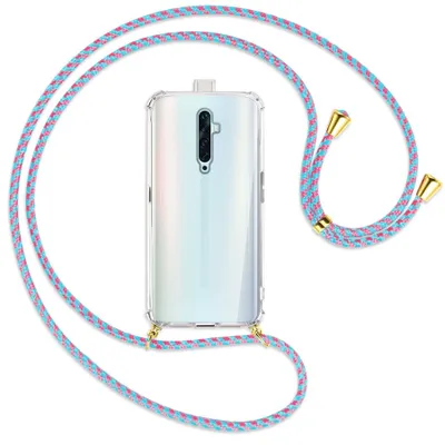Produktbild von Handykette Backcover-Schutzhülle mit Band (Metall goldfarben) für Oppo Reno2 Z / Reno2 F - pink/mint