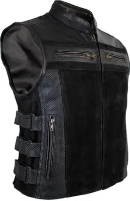 Produktbild von Herren Lederweste Bikerweste Custom Motorradweste Schwarz Clubweste Biker Kutte(3XL)