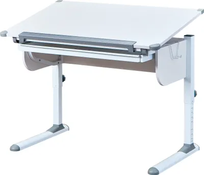 Image de Stog Bureau hauteur de plateau réglable et 1 tiroir, blanc et gris.