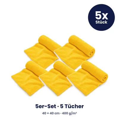 Produktbild von Mikrofasertuch Auto Korallenfleece 40 x 40 cm, 400 g/m² – weiches Poliertuch & Trockentuch für Lack, Scheiben & Innenraum – Gelb, 5er-Set