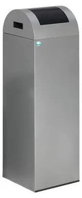 Produktbild von Selbstlöschender Wertstoffsammler rund mit Einwurfklappe | 89 Liter, HxBxT 104,5x32x32cm | Verzinkter Stahl | Silber-Anthrazit