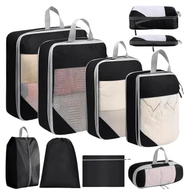 Produktbild von Packwürfel – 8-teilig – Schwarz – Koffer-Organizer
