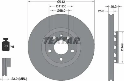 Produktbild von 2x TEXTAR Bremsscheibe 92106105 für VW PASSAT Variant (3B6) PASSAT (3B3) 46 2mm