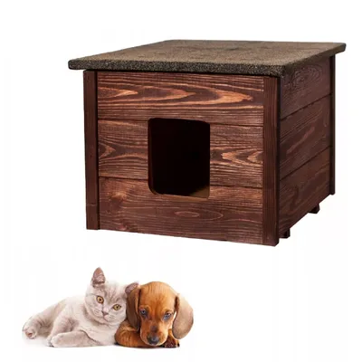 Obrázek produktu pro QLS domek pro psy a kočky ze dřeva 54x40 cm Izolovaný palisandr Zimní montáž 10977
