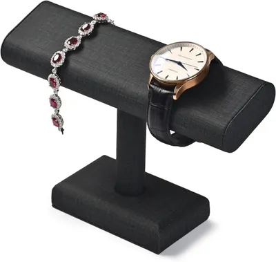 Image de Support pour montre de sol - Rangement à bijoux - Présentoir à montres - CuirPolyuréthanerésistant à l'usure - 20 x 6 x 14 cm - Noir