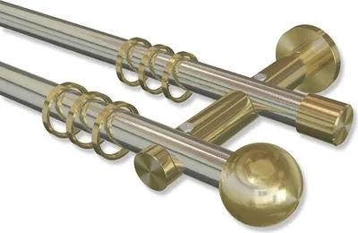 Produktbild von Interdeco Gardinenstange, Vorhangstange Edelstahl-Optik / Messing-Optik Modell Platon Luino, 20 mm Ø 2-läufig, 320 cm (geteilt)