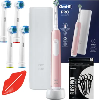 Produktbild von Oral-B elektrische Zahnbürste Pro Series 1 Rosa mit Etui Aufsätze Set