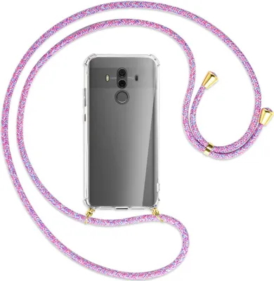 Produktbild von Handykette Backcover-Schutzhülle mit Band (Metall goldfarben) für Huawei Mate 10 Pro - lila/rosa/blau