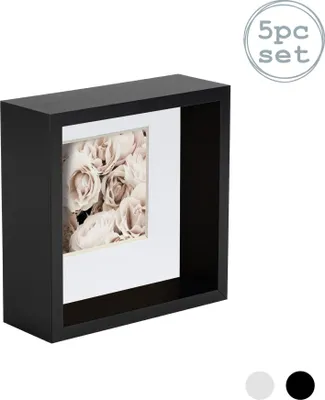 Produktbild von Nicola Spring 5 Stück 4 x 4 3D-Schatten-Tief Box Photo Frame Set - Craft Anzeigen Bilderrahmen mit 2 x 2-Halterung - Schwarz