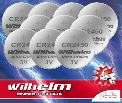 Produktbild von 10 x CR2450 WILHELM Lithium Knopfzelle 3V 600mAh ø24,5x3,0mm Batterie DL2450