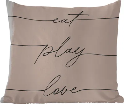 Produktbild von MuchoWow® Outdoor Kissen - Text - Zitate - Essen spielen Liebe - Essen - 60x60 cm - Wetterfest - Lounge Kissen - Dekoration - Schlaf Kissen