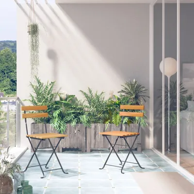 Image de The Living Store Chaises de jardin pliantes 2 pcs. acier et bois massif acacia