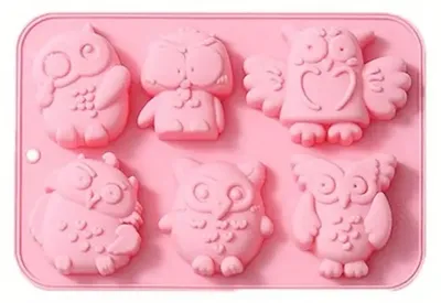 Produktbild von GKA Silikonform Eulen Silikon Backform Muffin Silikonbackform Muffinform Fondantform Form Schokoladenform Eule 6 Formen Seifenform