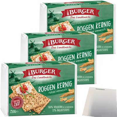Produktbild von Burger das Landknäcke Roggen Kernig rustikal aromatisch 3er Pack (3x250g Packung) + usy Block