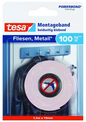 Zdjęcie produktu dla TESA 77746-00000, Taśma montażowa, Biały, 0,19 m, Wewnętrzna, Ceramika, Drewno, 1 kg/cm