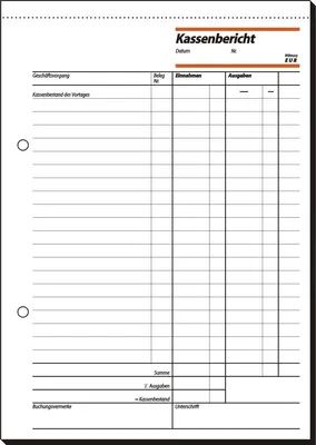 Produktbild von Formularbuch Kassenbericht A5 VE=10x50 Blatt