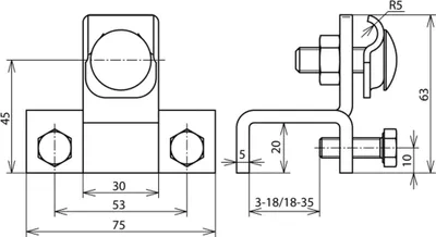 Obrázek produktu pro DEHN připojovací svorka, vertikální, St/tZn, pro profily 3–18 mm, se svorkovým držákem, 1 ks.