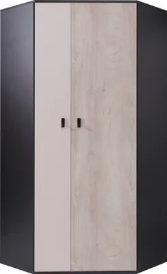 Produktbild von Furniture24 Eckkleiderschrank Planet PL-2, Schrank, 2 Türiger Eckschrank mit 5 Einlegeboden und 2 Kleiderstangen, Jugendschrank Schwarz/Eiche/Beige