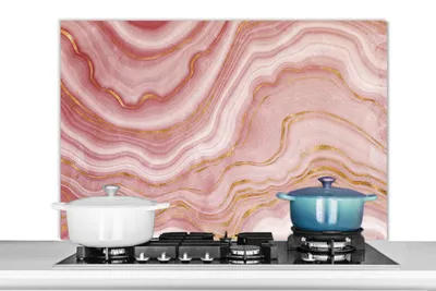 Obrázok produktu pre MuchoWow® Splashback Kuchyňa - Kuchynský backsplash - Ochrana steny pre sporák a drez Mramor - zlatý - ružový 100x65cm Alu-Dibond (alternatíva k