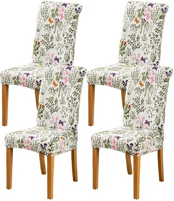Productafbeelding van Ibenzoa® Stretch stoelhoes set van 4, voor eetkamerstoelen, roze bloemenprint, wasbaar, 92% polyester/8% Elasthan, geschikt voor rugleuning van 45-60 cm en zitvlak van 38-48 cm