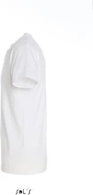A side view of a white t-shirt on a white background.