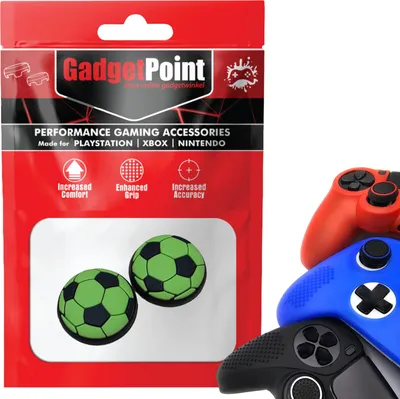 Immagine prodotto di Impugnature per il pollice - Impugnature per il pollice per PS5, PS4, PlayStation, Xbox Series X/S, One, 360 e Nintendo Switch Pro Controller - Impugnature per il pollice da gioco - Impugnature per il pollice ad alte prestazioni - Tappi antiscivolo per joystick - Accessori per la bescherming - Voetbal - Groen met Zwart -