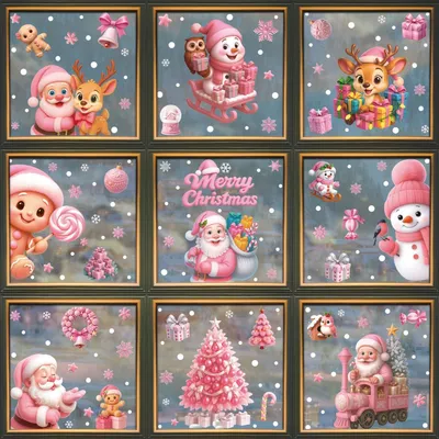 Immagine prodotto di Decorazioni per finestre natalizie, 182 pezzi, fiocchi di neve in PVC rosa, riutilizzabili