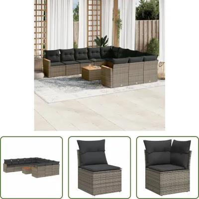 Produktbild von The Living Store 12-tlg. Garten-Sofagarnitur mit Kissen Grau Poly Rattan