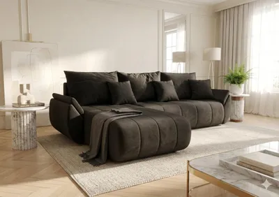 Produktbild von CORNERO Ecksofa mit Schlaffunktion SYDNEY Sofa L-Form Couch mit Bettkasten Eckcouch mit Stauraum Velourstoff Dunkelgrau Ottomane links