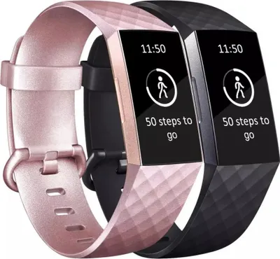 Image de 2 bracelets pour Fitbit Charge 3/Charge 4, rose, lot en silicone noir