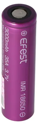 Produktbild von Efest Purple IMR 18650 3000mAh 3,6V - 3,7V min. 2900mAh typ. 3000mAh maximal 35A Stromabgabe (Flat Top) inkl. Akkuschutzbox