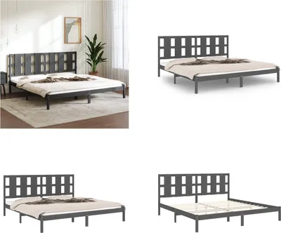 Productafbeelding van vidaXL Massief houten bed, grijs, grenen, 200x200 cm - Bedframe - Bed - Houten bed
