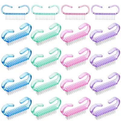 Obrázok produktu pre Čistiace kefky na nechty s rukoväťou, 20 kusov. Mini kefky na nechty, 6,4 x 3,5 cm, plastové štetiny, 4 farby