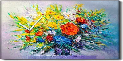 Produktbild von Wandkunst Leinwand Bild Uhr Geräuschlos Kunstdruck 60x30 Ölgemälde Blumen blumig - weiße Hände