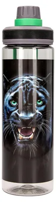 Produktbild von Depesche 13931 Adventure World Panther - Transparente Trinkflasche in Schwarz-Grün, mit Panther Aufdruck, Trinkverschluss und Griff, Fassungsvermögen ca. 700 ml