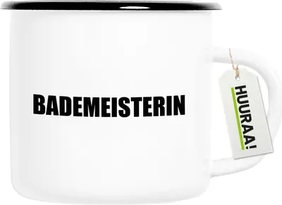 Produktbild von Huuraa Emaille Tasse Bademeisterin Schriftzug 300ml Vintage Campingbecher Geschenkidee