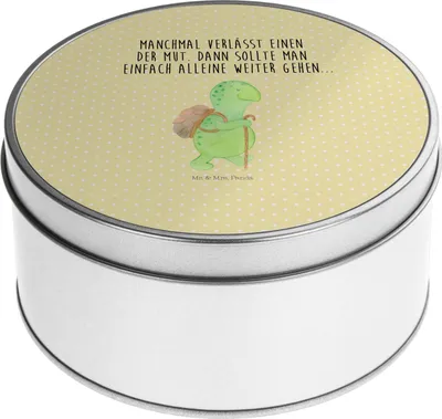 Produktbild von Mr. & Mrs. Panda Kaffeedose Schildkröte Wanderer - Gelb Pastell - Geschenk, Vorratsdosen, Motivation, Blechdose, keksdosen, Aufbewahrungsdose, Motivationsspruch, Dose
